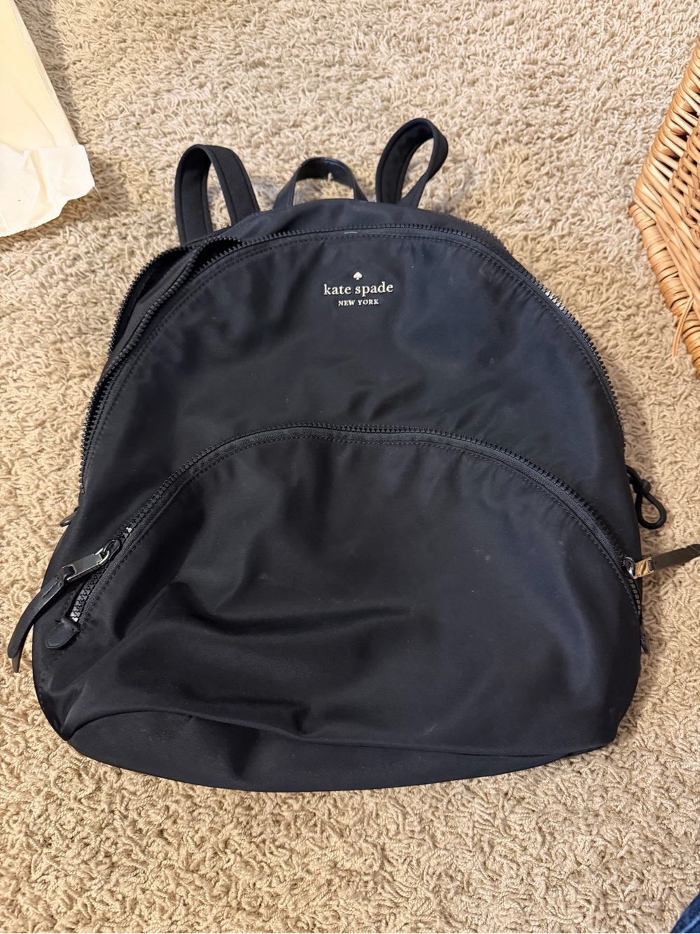 kate spade black nylon backpack with front zip pocket